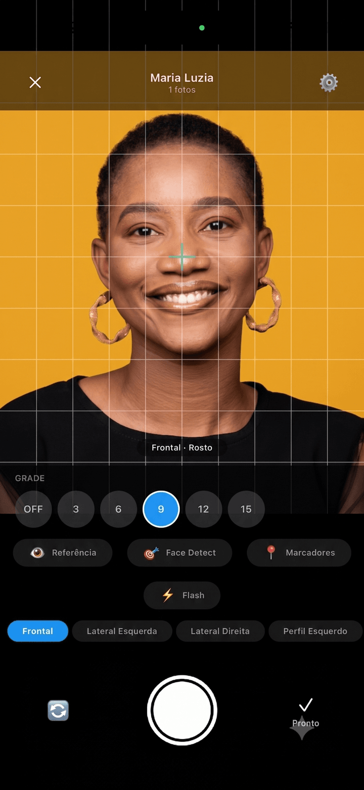 Câmera clínica do PhotoClin com grade e detecção facial em tempo real